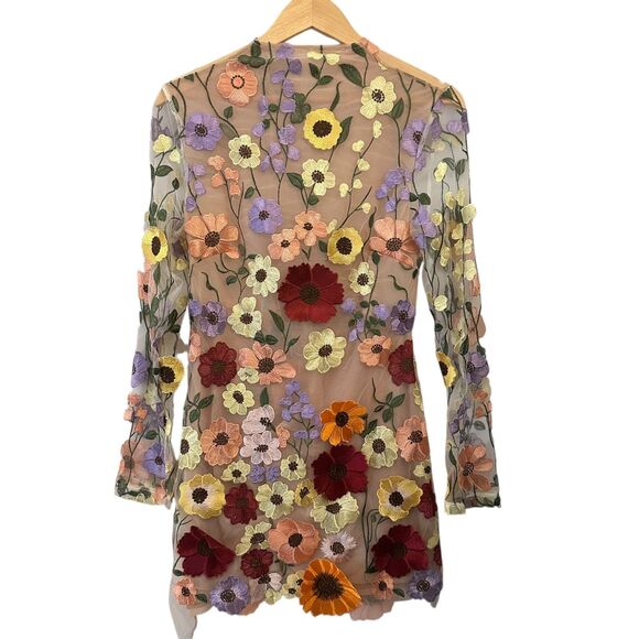 No Brand Short Floral Garden Embroidered Sheer Backless Dress Polyester Size M - Picture 1 of 8